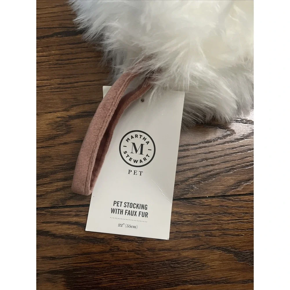 Martha Stewart Pet 22 Inch Christmas Stocking Pink Velvet & White Faux Fur Bones